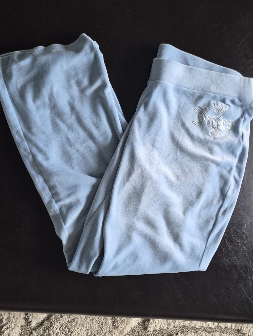 Juicy Couture NEW Velour crown Track Pant Vtg Style  Light Blue Rhinestone Bling - Picture 3 of 8